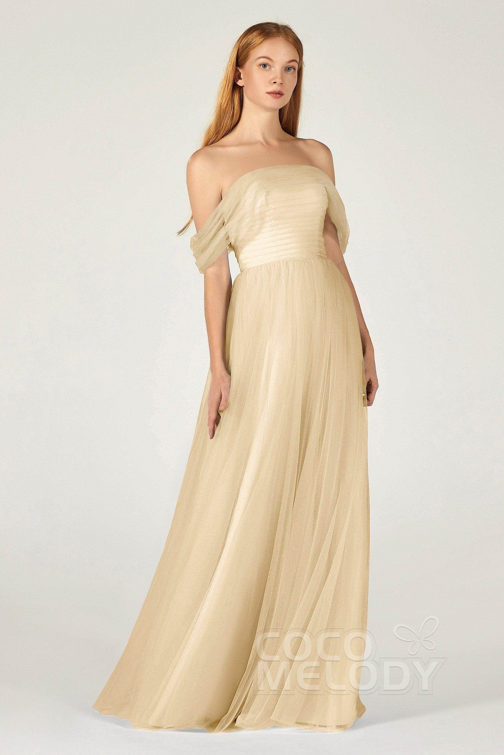 A-Line Floor Length Tulle Bridesmaid Dress CB0382 - COCOMELODY
